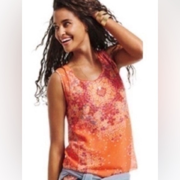 CAbi Tops - CAbi Merrow Edge Tank Orange Mandela Print Sleeveless Top/ Size S